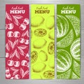 Set of vegetarian fresh fruit banners. Fruit sketch