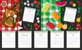 Set with vegetarian recipes. Italian vegetarian pizza, a leaf with a recipe and ingredients. Top view of a table with a