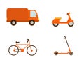 Set of vehicles. Transportation for delivery. A retro vintage motorbike, a delivery truck, ecological bicycle and Royalty Free Stock Photo