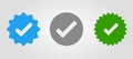 Set of verified icons. Tick in circle with zigzag. Check in star. Approval sign. Internet top rank stamp. Mark of most Royalty Free Stock Photo