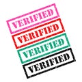 Set of Verified stamp symbol, label sticker sign button, text banner vector illustration Royalty Free Stock Photo