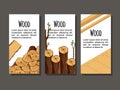 Set of vertical banner firewood materials for lumber industry. Collection of flyers wood logs stubs tree trunk branches