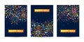 Set of vertical banners with color fireworks on blue background for holy festival holiday design Royalty Free Stock Photo