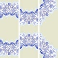 Set vertical banners ethnic. Blue floral pattern in the style of porcelain painting.