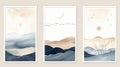 set of vertical banners with hand drawn mountains, sun, moon, snow, clouds. Winter landscape. Generative AI Royalty Free Stock Photo