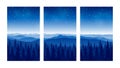 Set of vertical banners with mountain scene with coniferous forest on starry sky background Royalty Free Stock Photo