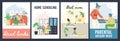 Set of vertical banners about parents and children relationships, home learning flat style