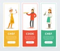 Set of vertical banners with restaurant workers Royalty Free Stock Photo