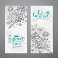 Set of vertical banners with summer doodles