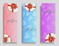 Set vertical banners for Valentines day decorated hearts and white Boxes with red bows. Vector Royalty Free Stock Photo