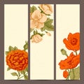 A set of vertical banners with vintage flowers. Royalty Free Stock Photo