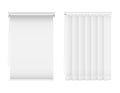 Set of vertical blinds for window, element interior. Realistic shutters. White louver for office