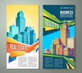 Set of vertical cartoon illustrations, banners, urban backgrounds with city landscape