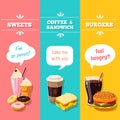 Set of 3 vertical fastfood banners. Vector illustration, eps10. Royalty Free Stock Photo