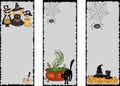 Set of vertical Halloween banners , backgrounds. Children, spider, Jack-o-lantern, cauldron of potion Royalty Free Stock Photo