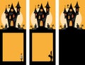 Set of vertical Halloween banners , backgrounds. Spooky house, moon, cat. Vector illustration, black and yellow Royalty Free Stock Photo