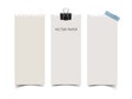 Set of vertical paper card banners. Realistic vector notepaper wit torn edges