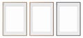 Set of vertical picture frames, isolated on white background. Golden, copper and black frames with passepartout Royalty Free Stock Photo