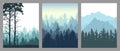 Set of vertical posters. Silhouette of forest, mountains. Beautiful spruce trees and pine. Vector illustration Royalty Free Stock Photo
