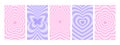 Set of vertical posters in trendy y2k style with gradient aura effect. Groovy flower, butterfly, star, heart backgrounds