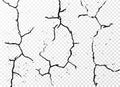 Set of vertical realistic wall cracks on white transparent background