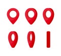Set of vertical rotation red location marks. Map pointer 3d pin. Realistic location point symbol sprites for animation Royalty Free Stock Photo