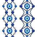 Set of vertical seamless patterns with eye of fatima and beads. Royalty Free Stock Photo