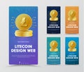 Set of vertical web banners with a gold coin of crypto currency Royalty Free Stock Photo