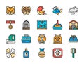 Set of Vet Clinic Flat Color Icons. Cat, Dog, Bird, Parrot, Fish, Mouse and more Royalty Free Stock Photo