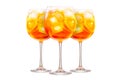 Set of vibrant Aperol Spritz cocktails garnished with orange slice and ice cubes