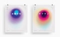 Set of vibrant modern watercolor gradient blurs background posters with abstract japanese symbols Royalty Free Stock Photo