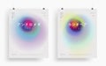 Set of vibrant modern watercolor gradient blurs background posters with abstract japanese symbols