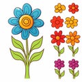 Colorful Cartoon Flower Set For Kids Coloring Book