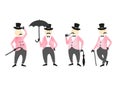 Set of victorian gentlemen. Vector collection of characters.