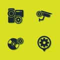 Set Video camera setting, Setting, CD or DVD disk and Security icon. Vector Royalty Free Stock Photo
