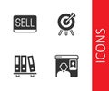 Set Video chat conference, Sell button, Office folders and Target financial goal icon. Vector