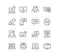 Set of video conferencing and online communication icons, group, meeting, presentation, group chat. Royalty Free Stock Photo