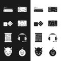 Set Video game console, Game dice, Mobile and playing in, guide, Headphones, Bomb ready to explode and Mask of the devil Royalty Free Stock Photo