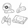 set of video games doodle. gamepad and video game accessories