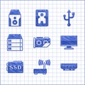 Set Video graphic card, Router and wi-fi signal, RAM, random access memory, Computer monitor screen, SSD, Server, Data Royalty Free Stock Photo