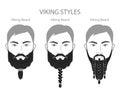 Set of Viking Beard and mustache braids with name text style men face illustration Facial hair. Vector black portrait