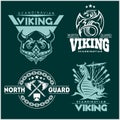 Set of viking emblems, labels and logos. Monochrome style