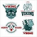 Set of viking emblems, labels and logos. Monochrome style