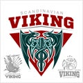 Set of viking emblems, labels and logos. Monochrome style