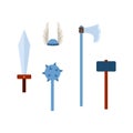 Set viking scandinavian weapons and armours, flat vector illustrations isolated.