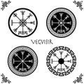 Set of Viking Vegvisir Futhark Rune Magical Navigator Compass with Celtic Knot Circle Frames. Protective runic talisman