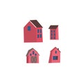 Set of village farm houses doodle drawing Bundle of four rustic building Hand drawn flat vector illustration in cartoon