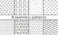 Set of 8 Vintage abstract simple vector seamless patterns with monochrome trellis.