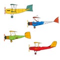 Set of vintage aircraft in cartoon style on white background. Collection with retro aircraft Royalty Free Stock Photo