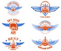 Set of vintage airplane show emblems. Design elements for logo, label, sign, menu